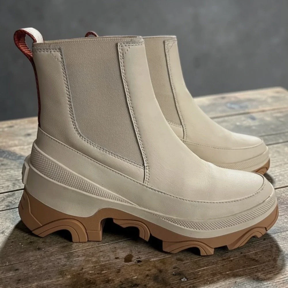 Sorel Brex Cream Waterproof Leather Chelsea Platform‎ Lug Sole Boots Size 8.5